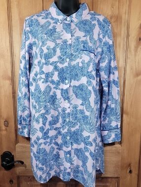 Victoria's Secret Pink Button-Down Shirt with Blue Floral Print